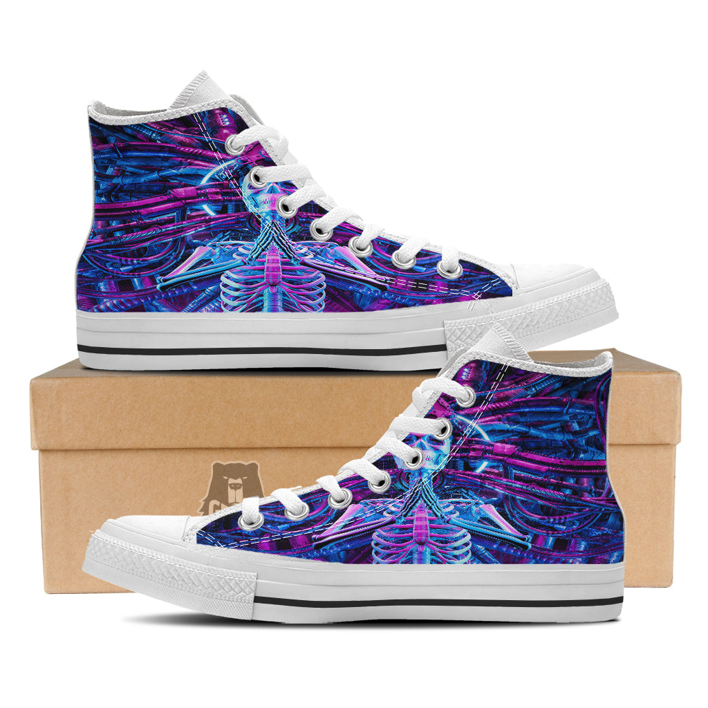 Purple Cyber Skeleton Print White High Top Shoes-grizzshop