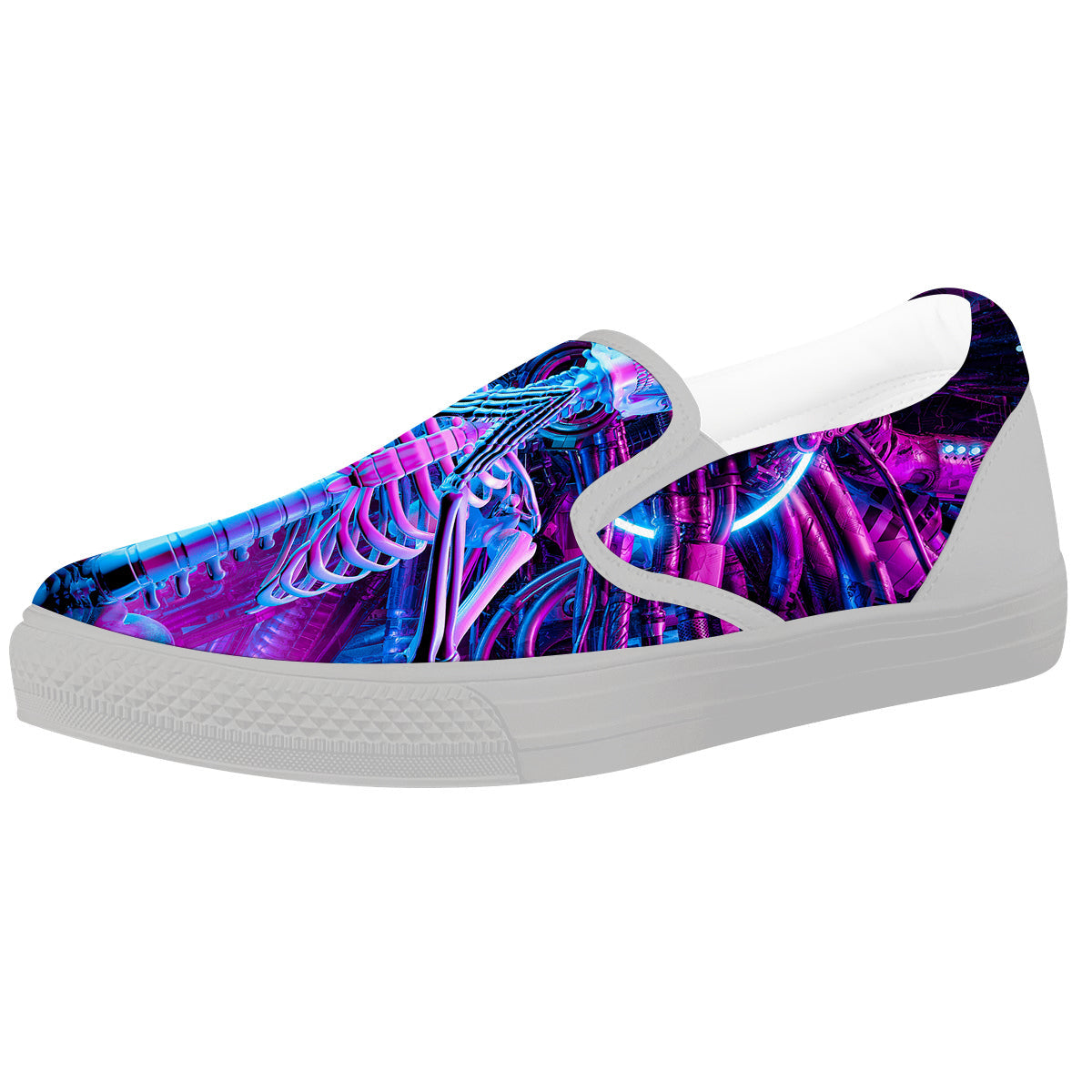 Purple Cyber Skeleton Print White Slip On Shoes-grizzshop