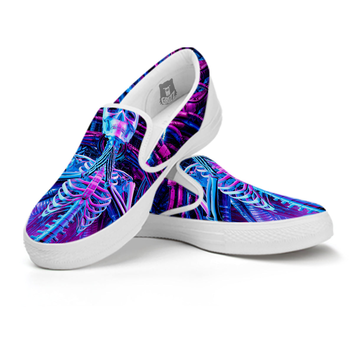 Purple Cyber Skeleton Print White Slip On Shoes-grizzshop