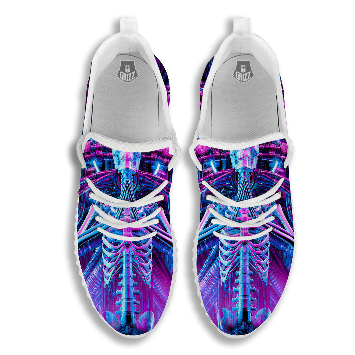 Purple Cyber Skeleton Print White Walking Shoes-grizzshop