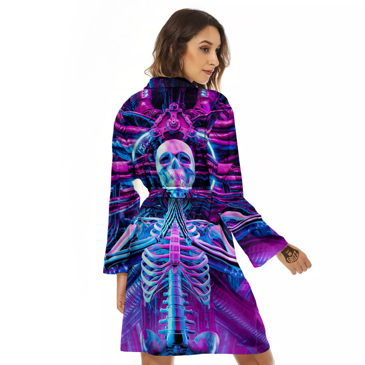 Purple Cyber Skeleton Print Women's Robe-grizzshop