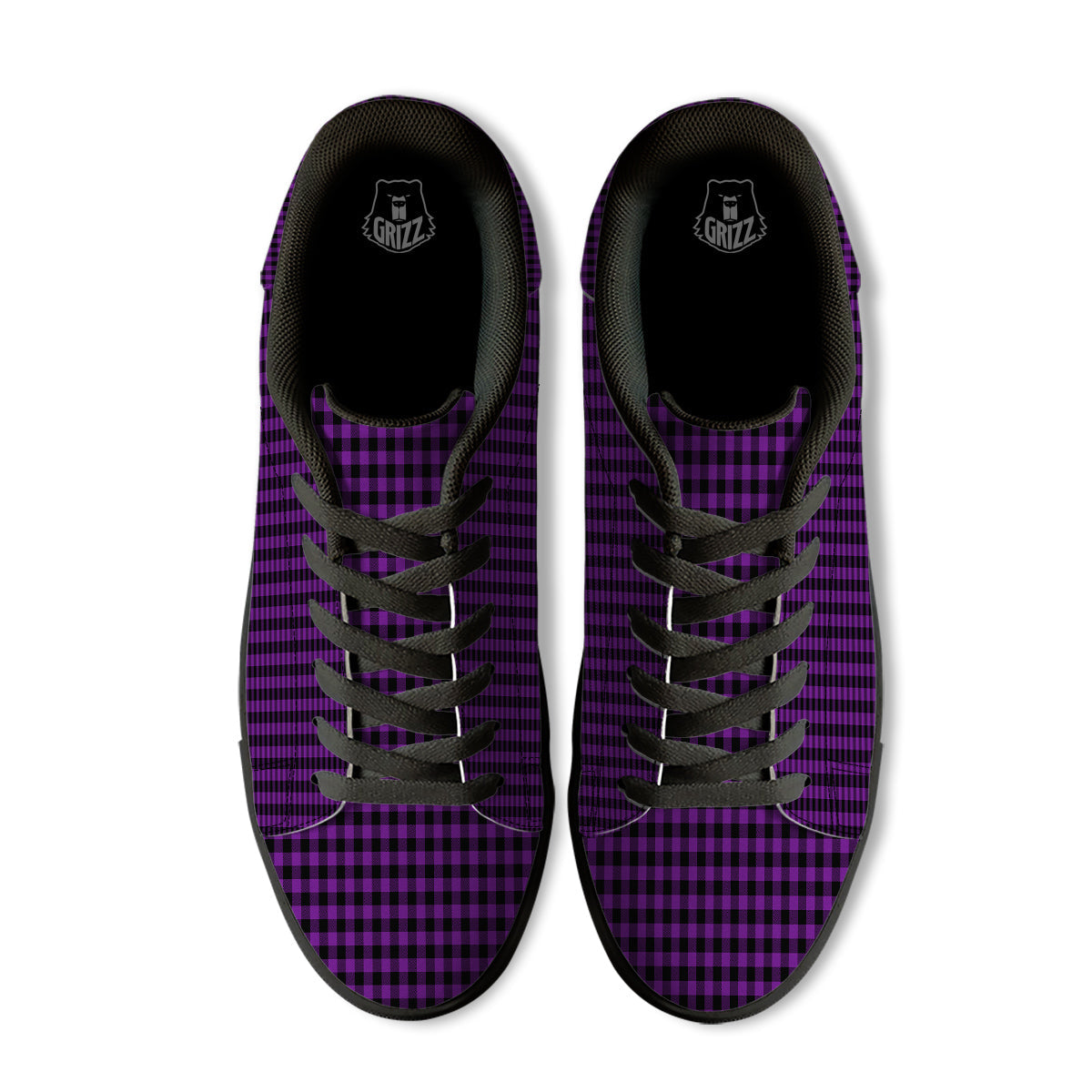 Purple Dark Check Print Pattern Black Low Top Sneakers-grizzshop