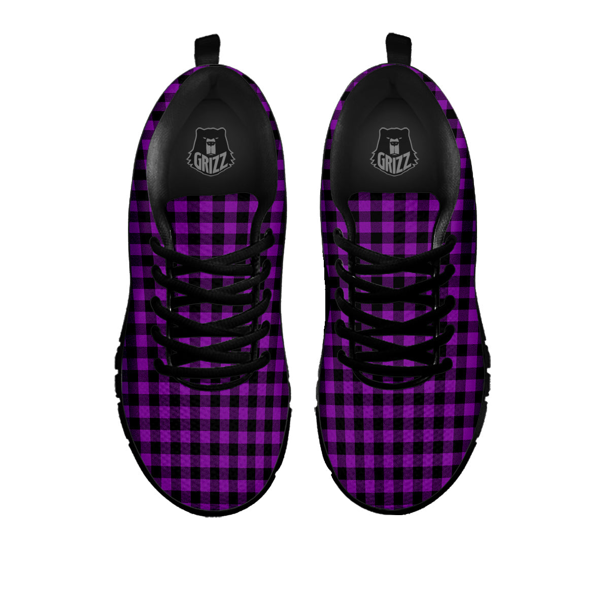 Purple Dark Check Print Pattern Black Sneaker-grizzshop