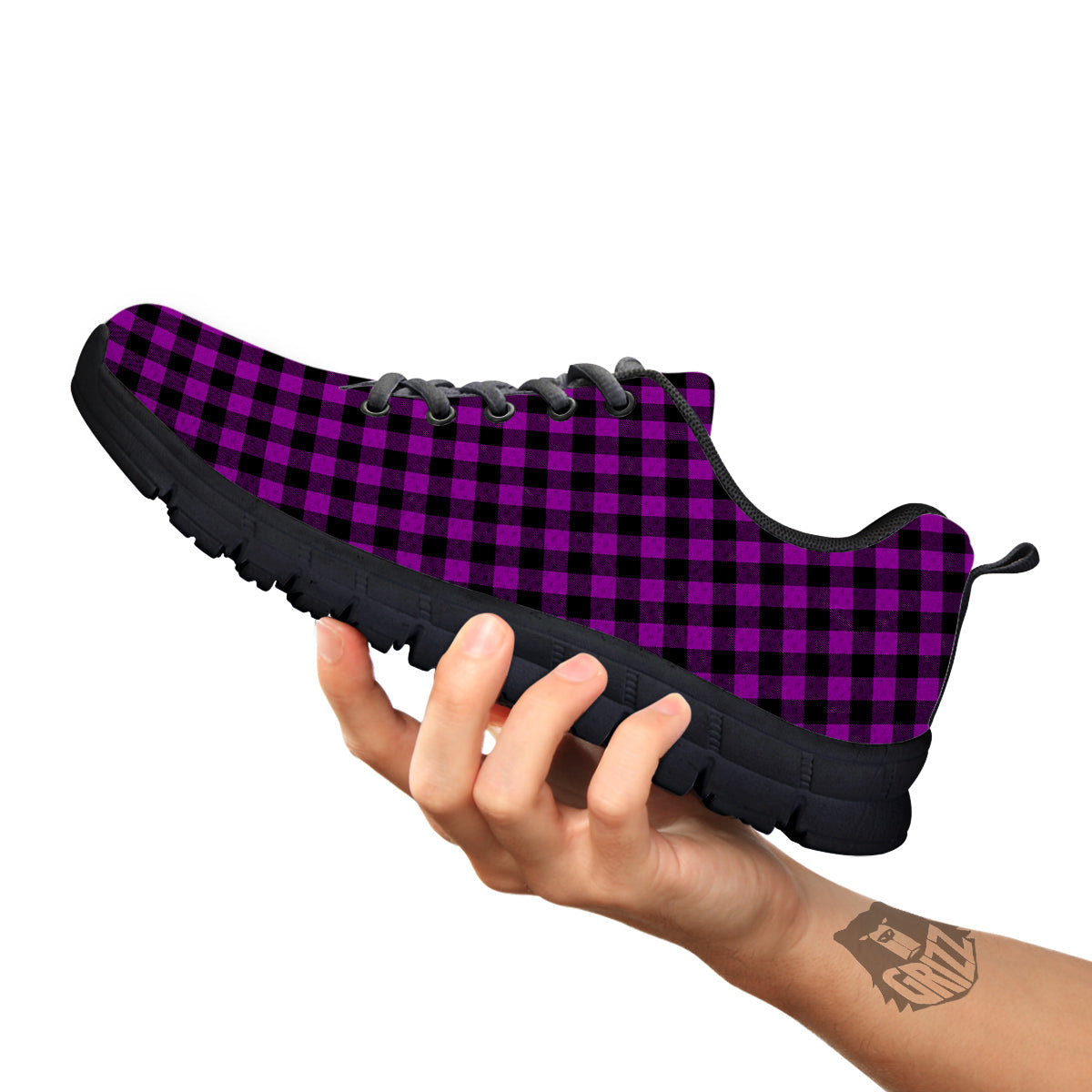 Purple Dark Check Print Pattern Black Sneaker-grizzshop