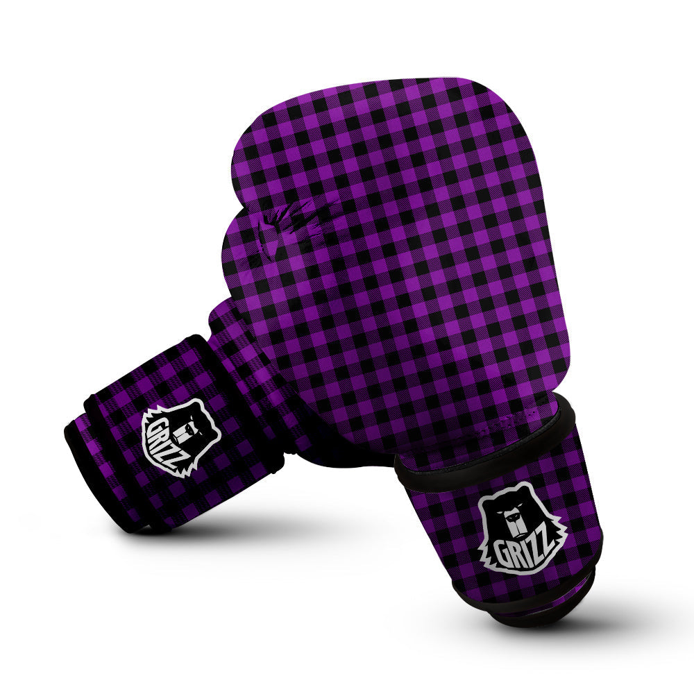 Purple Dark Check Print Pattern Boxing Gloves-grizzshop