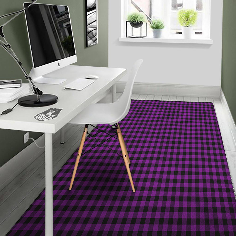 Purple Dark Check Print Pattern Floor Mat-grizzshop