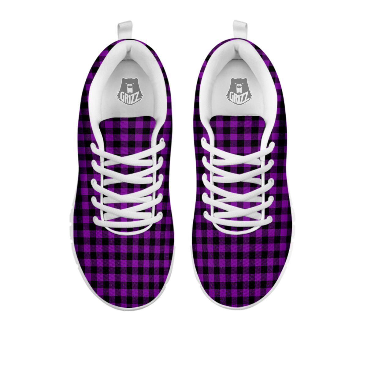 Purple Dark Check Print Pattern White Sneaker-grizzshop