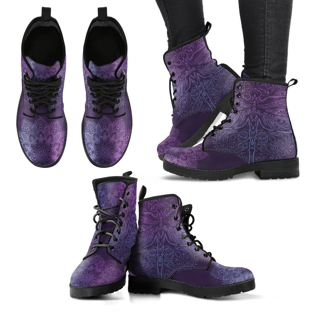 Purple Dragonfly Handcrafted Boots-grizzshop