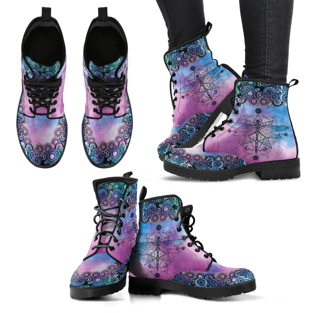 Purple Dragonfly Handcrafted Boots-grizzshop