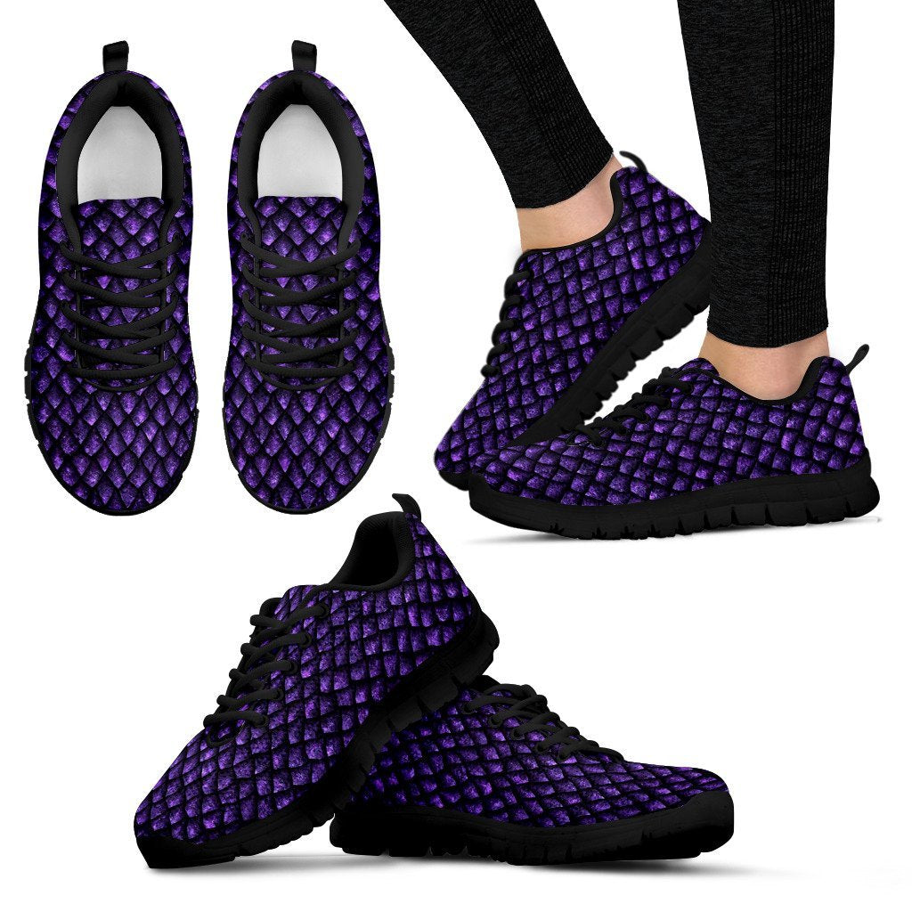 Purple Egg Skin Dragon Pattern Print Black Sneaker Shoes For Men Women-grizzshop