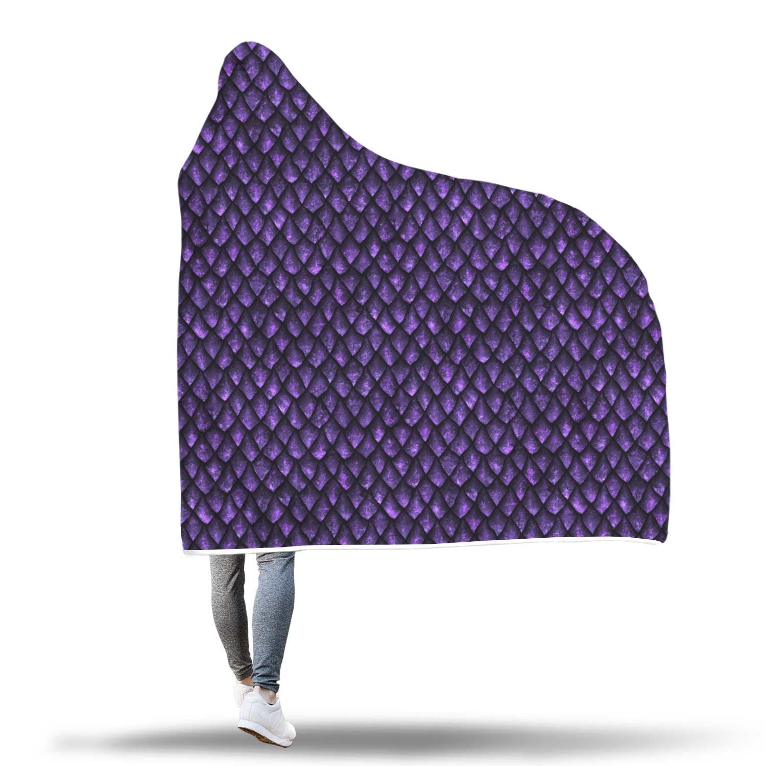 Purple Egg Skin Dragon Pattern Print Hooded Blanket-grizzshop