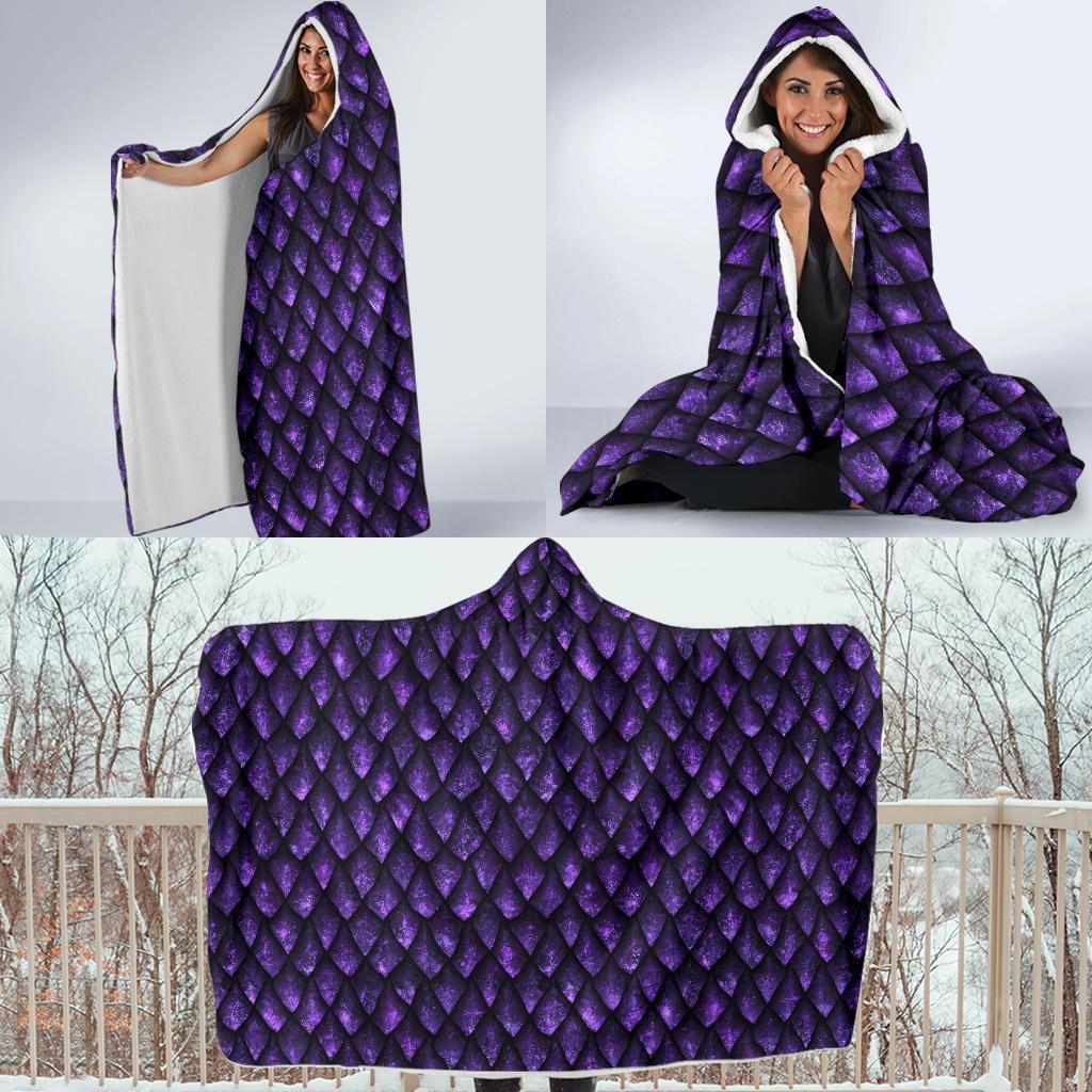 Purple Egg Skin Dragon Pattern Print Hooded Blanket-grizzshop