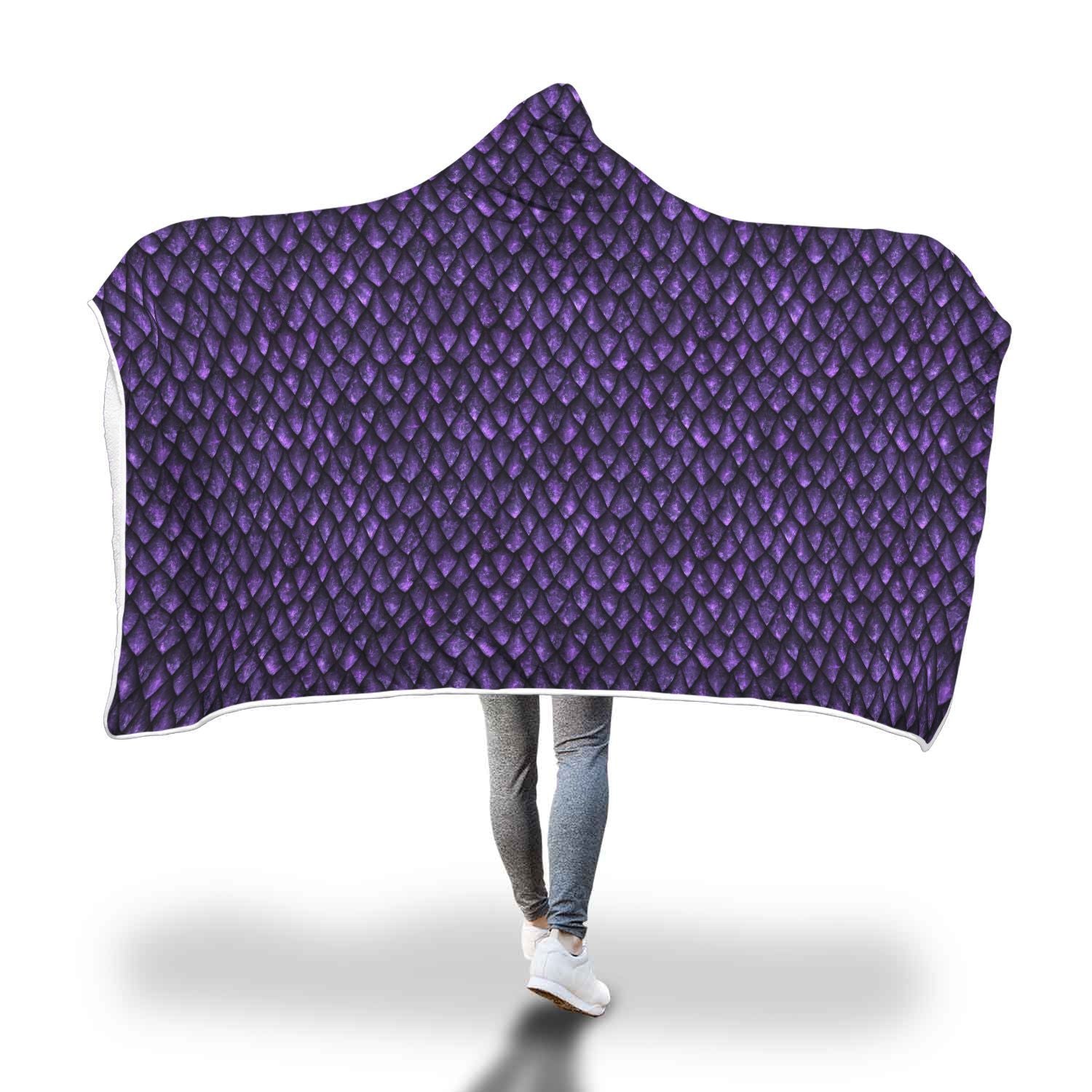 Purple Egg Skin Dragon Pattern Print Hooded Blanket-grizzshop