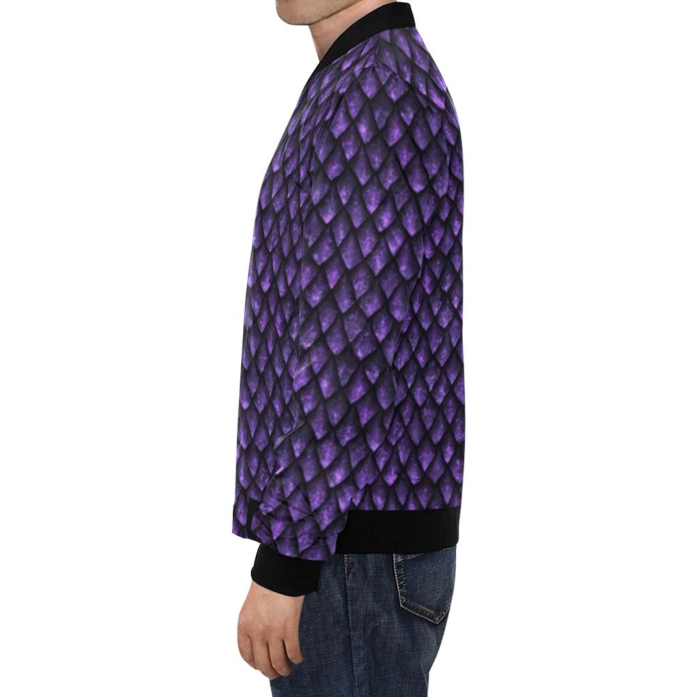 Purple Egg Skin Dragon Pattern Print Men's Bomber Jacket-grizzshop