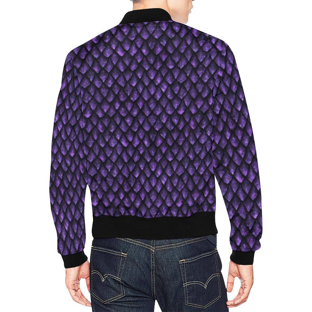 Purple Egg Skin Dragon Pattern Print Men's Bomber Jacket-grizzshop