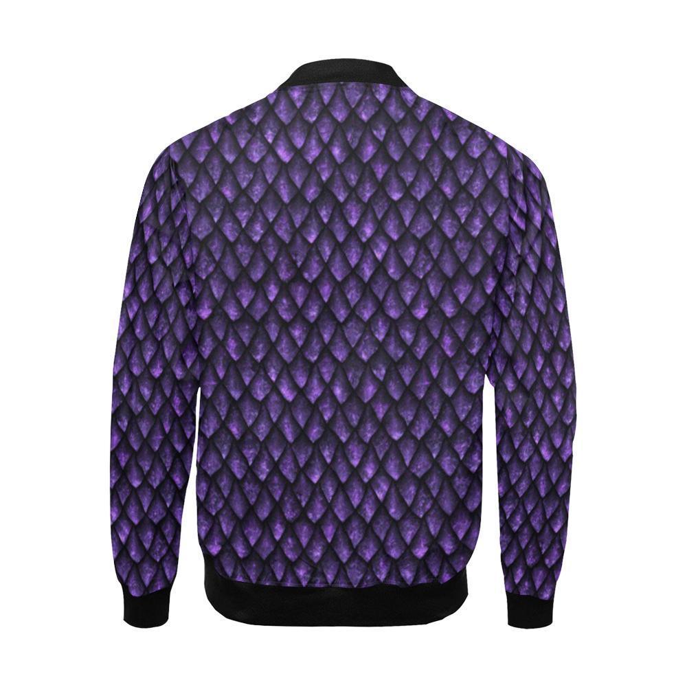 Purple Egg Skin Dragon Pattern Print Men's Bomber Jacket-grizzshop