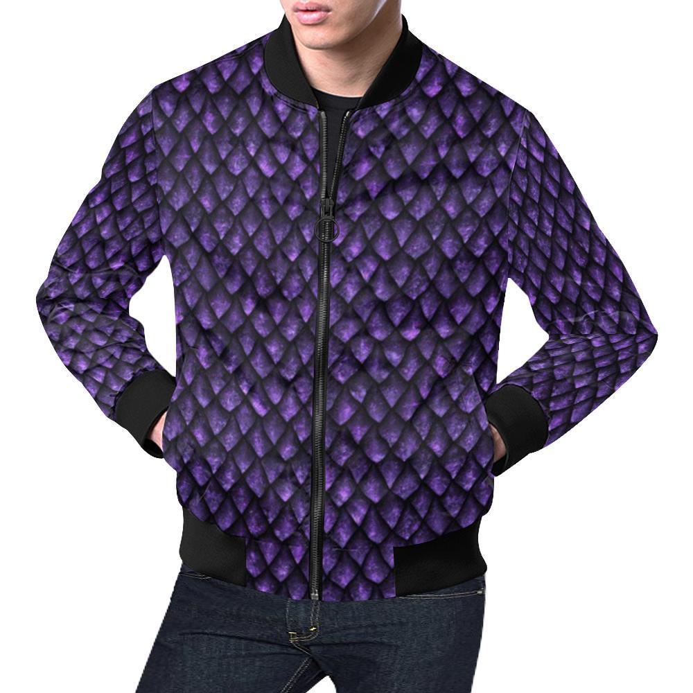 Purple Egg Skin Dragon Pattern Print Men's Bomber Jacket-grizzshop