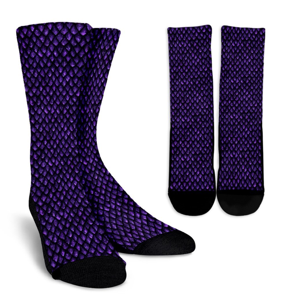 Purple Egg Skin Dragon Pattern Print Unisex Crew Socks-grizzshop