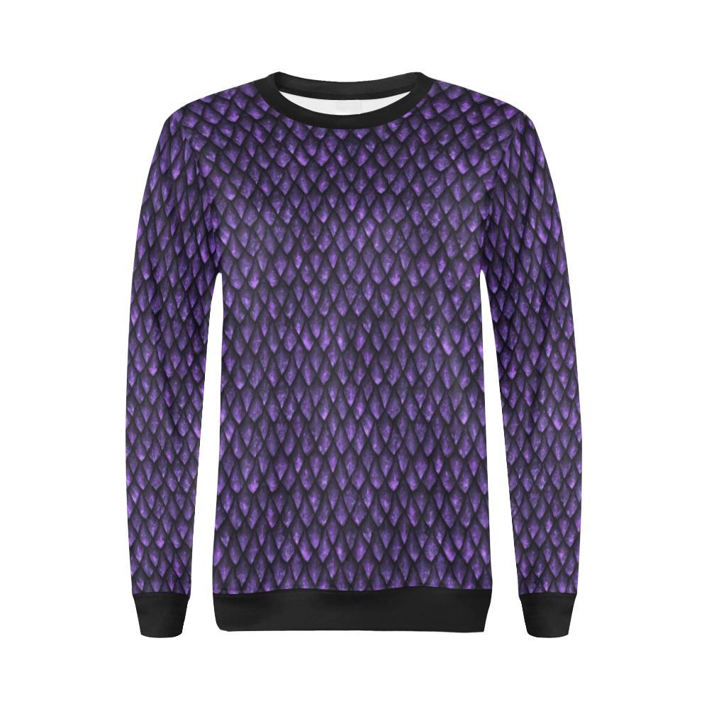 Purple Egg Skin Dragon Pattern Print Women Crewneck Sweatshirt-grizzshop