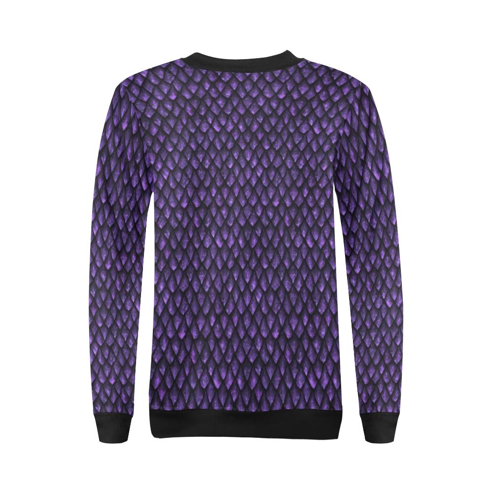 Purple Egg Skin Dragon Pattern Print Women Crewneck Sweatshirt-grizzshop