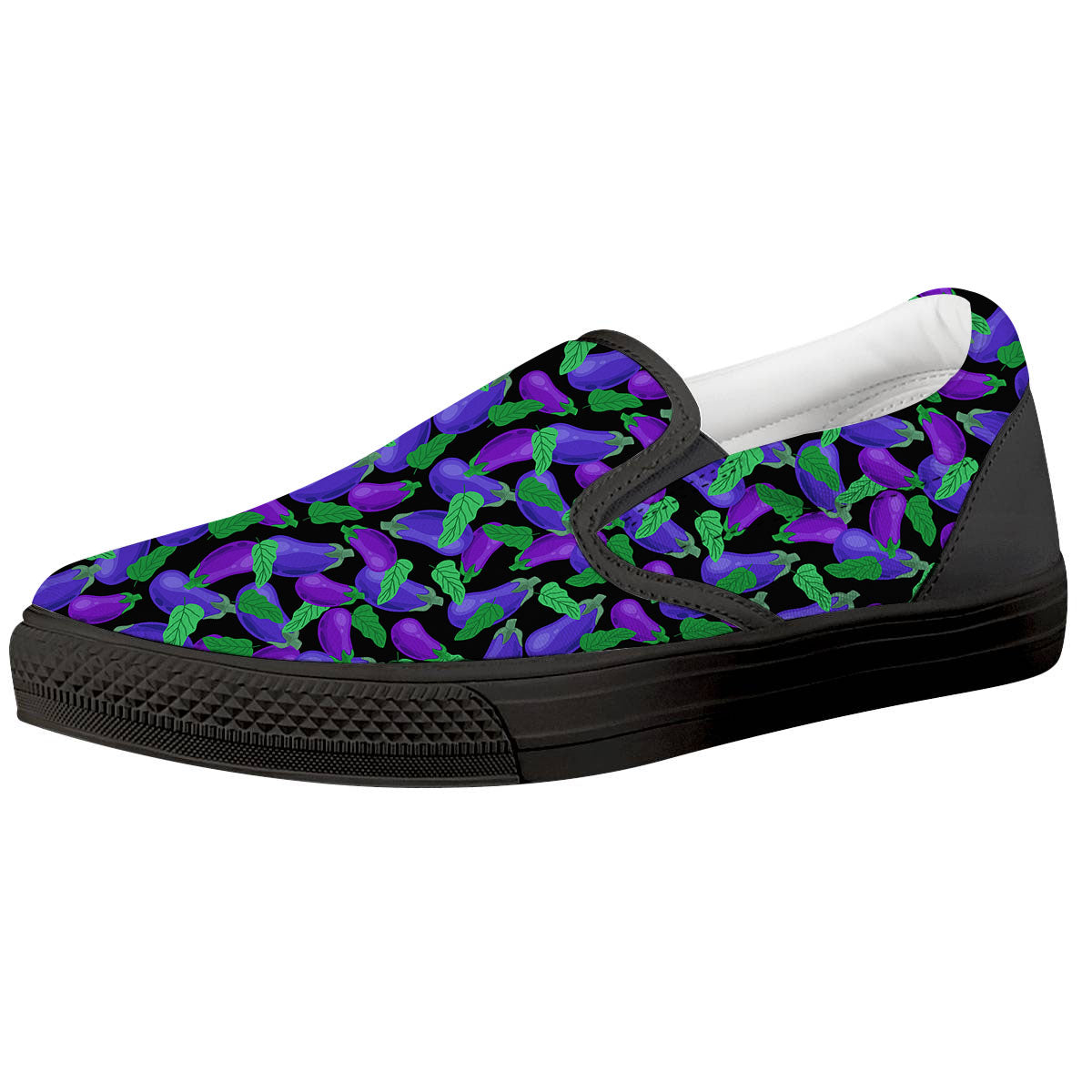 Purple Eggplant Print Pattern Black Slip On Shoes-grizzshop