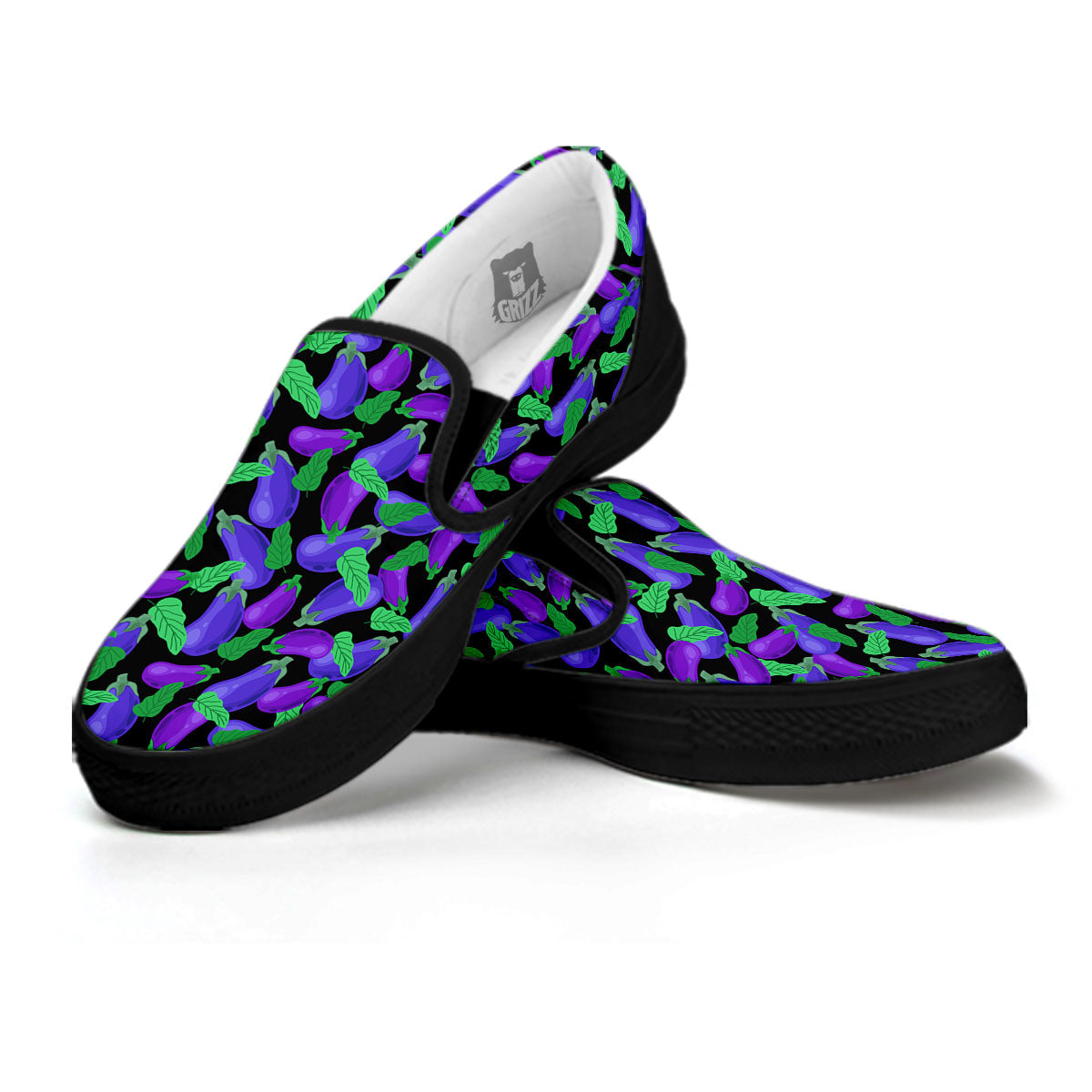 Purple Eggplant Print Pattern Black Slip On Shoes-grizzshop