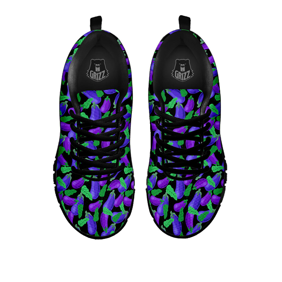 Purple Eggplant Print Pattern Black Sneaker-grizzshop