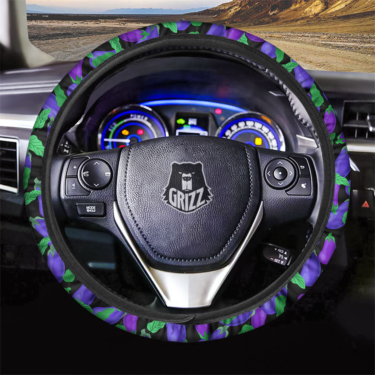 Purple Eggplant Print Pattern Car Steering Wheel Cover-grizzshop