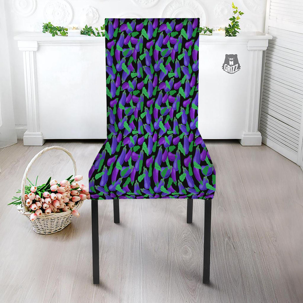 Purple Eggplant Print Pattern Dining Chair Slipcover-grizzshop