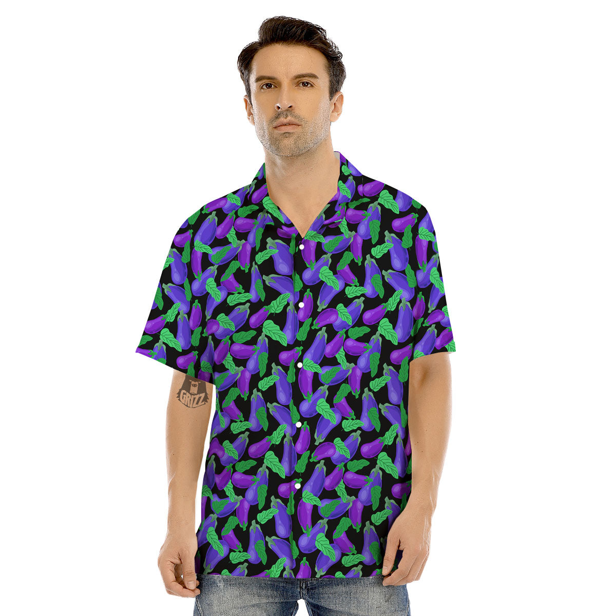 Purple Eggplant Print Pattern Men's Hawaiian Shirt-grizzshop