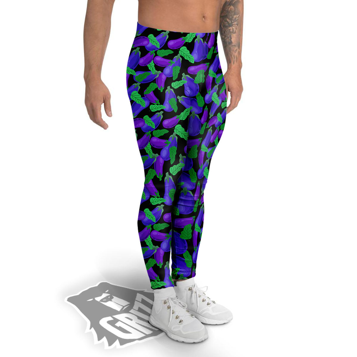 Purple Eggplant Print Pattern Men's Leggings-grizzshop
