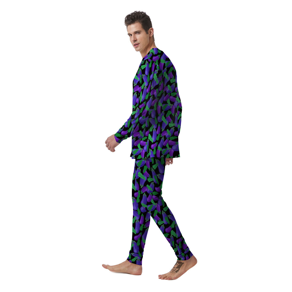 Purple Eggplant Print Pattern Men's Pajamas-grizzshop