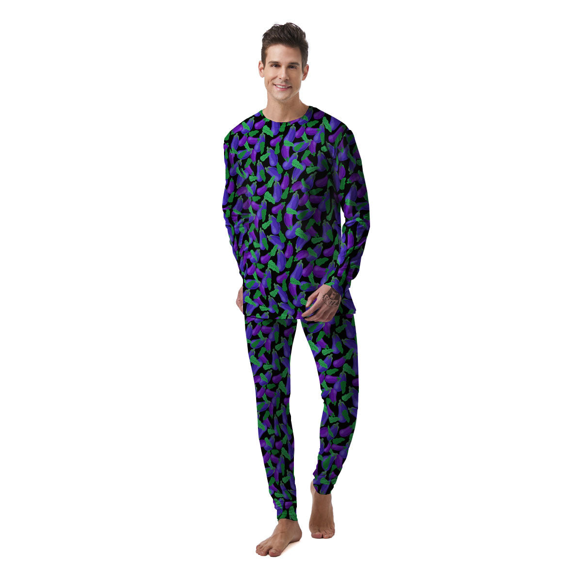 Purple Eggplant Print Pattern Men's Pajamas-grizzshop