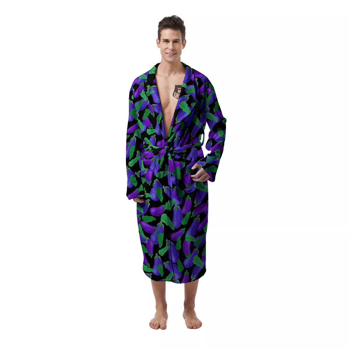 Purple Eggplant Print Pattern Men's Robe-grizzshop