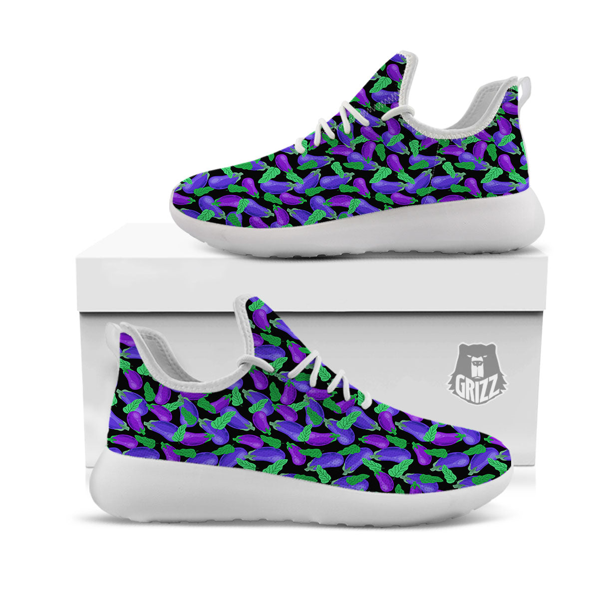 Purple Eggplant Print Pattern White Athletic Shoes-grizzshop