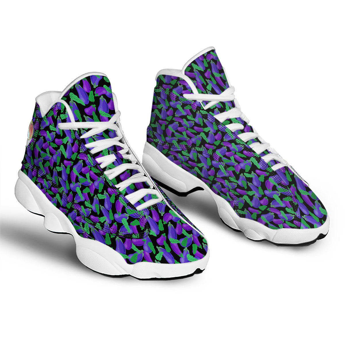 Purple Eggplant Print Pattern White Basketball Shoes-grizzshop