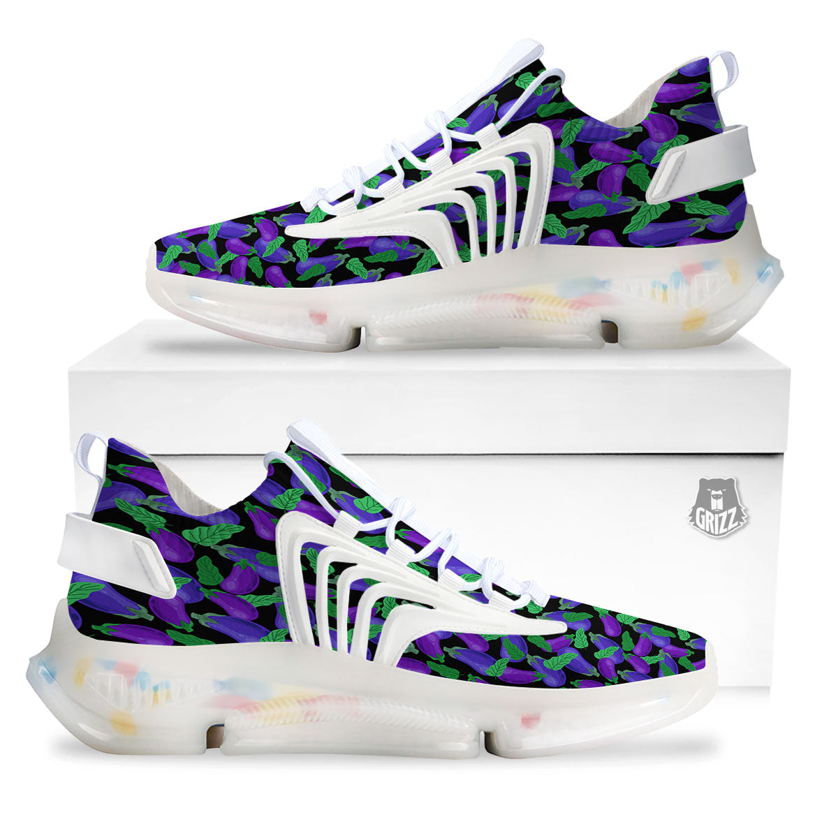 Purple Eggplant Print Pattern White Gym Shoes-grizzshop