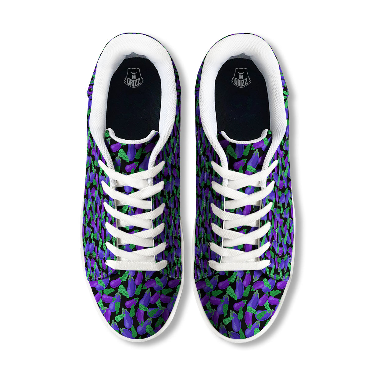 Purple Eggplant Print Pattern White Low Top Sneakers-grizzshop