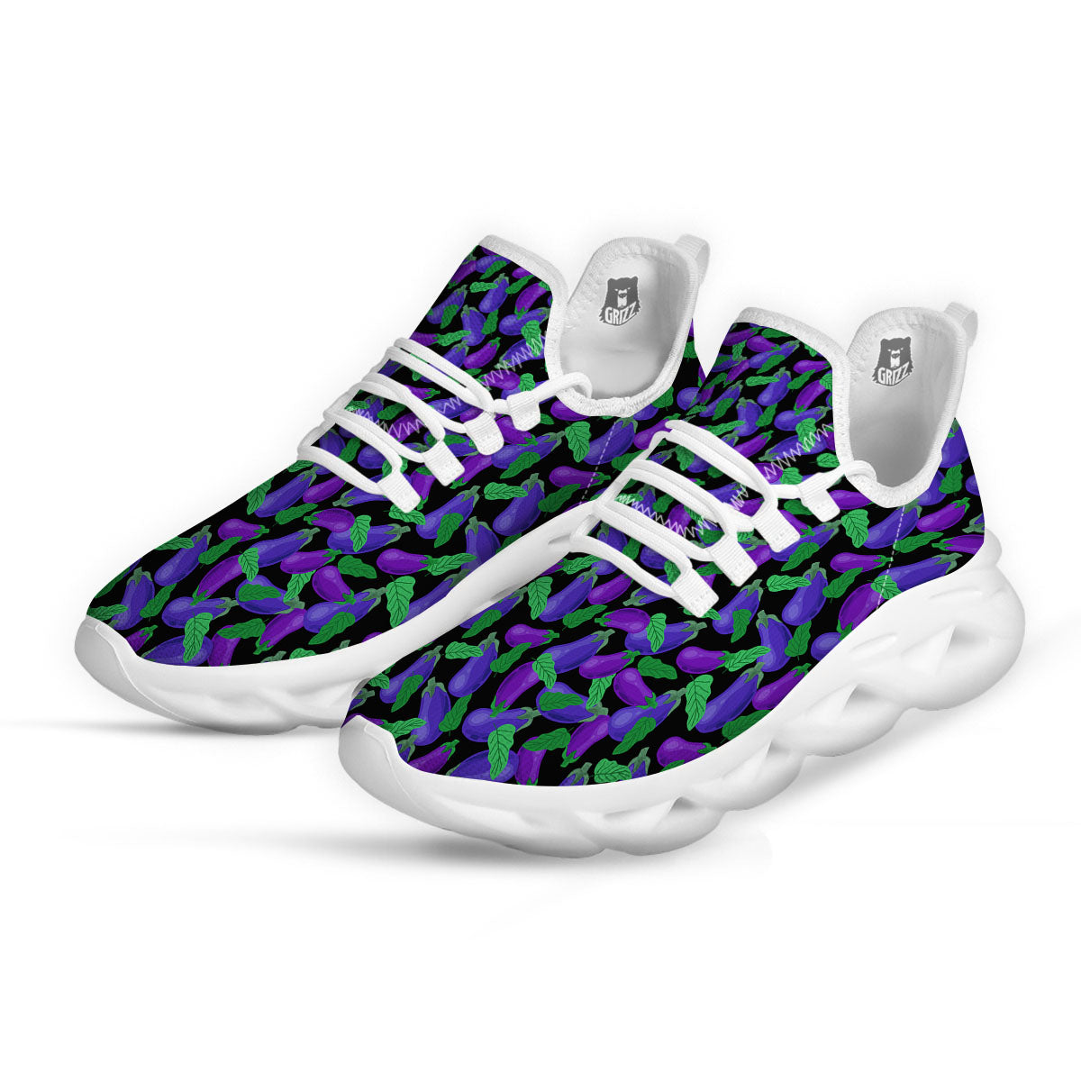 Purple Eggplant Print Pattern White Running Shoes-grizzshop