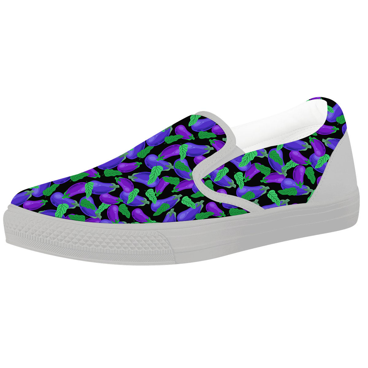 Purple Eggplant Print Pattern White Slip On Shoes-grizzshop