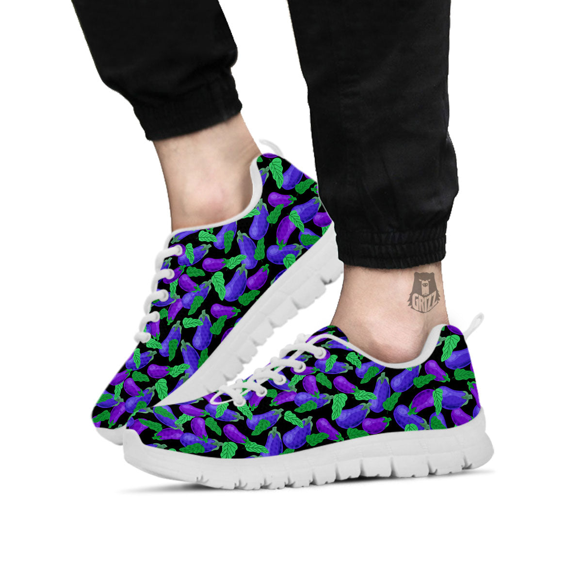 Purple Eggplant Print Pattern White Sneaker-grizzshop