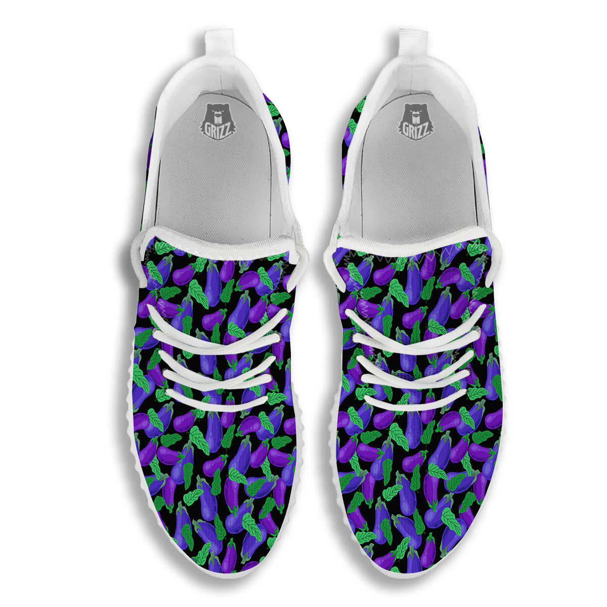 Purple Eggplant Print Pattern White Walking Shoes-grizzshop