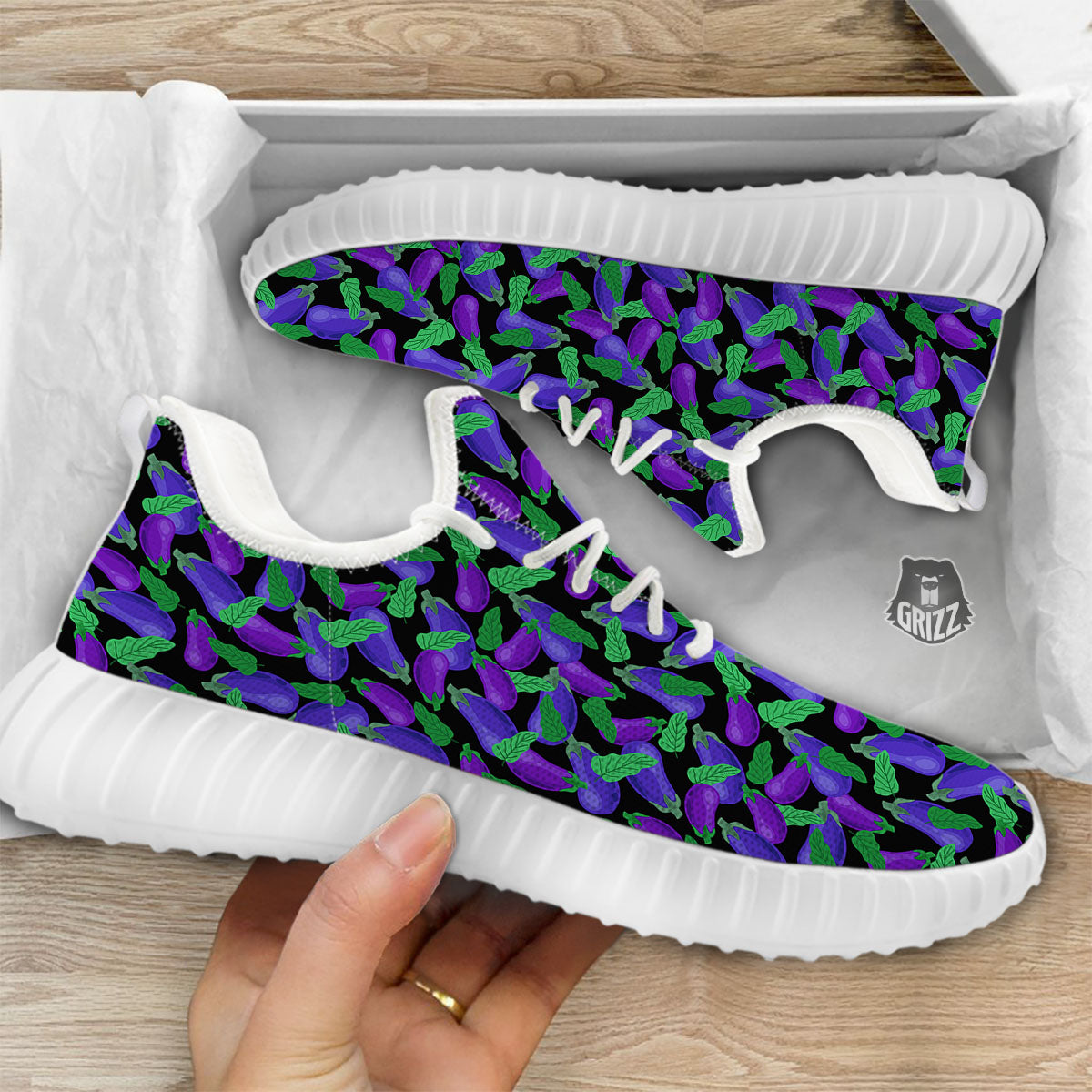 Purple Eggplant Print Pattern White Walking Shoes-grizzshop