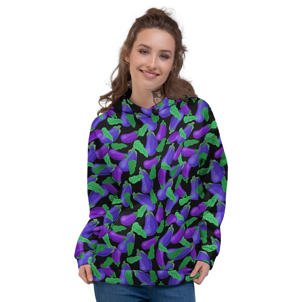 Purple Eggplant Print Pattern Women's Hoodie-grizzshop
