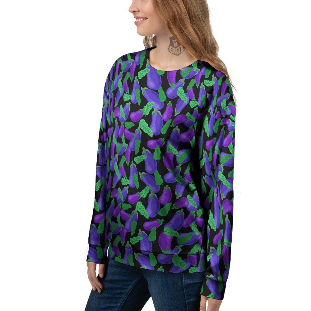 Purple Eggplant Print Pattern Women's Sweatshirt-grizzshop
