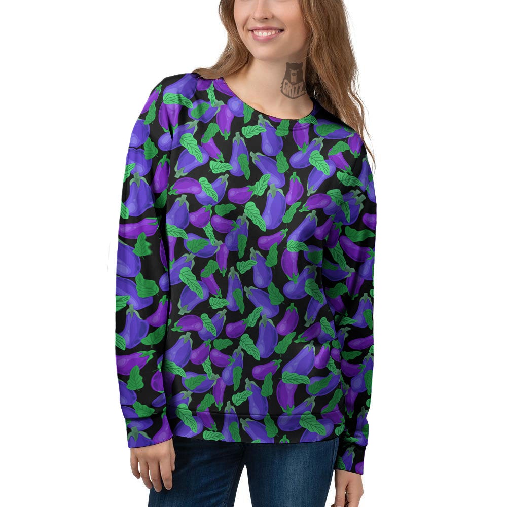 Purple Eggplant Print Pattern Women's Sweatshirt-grizzshop