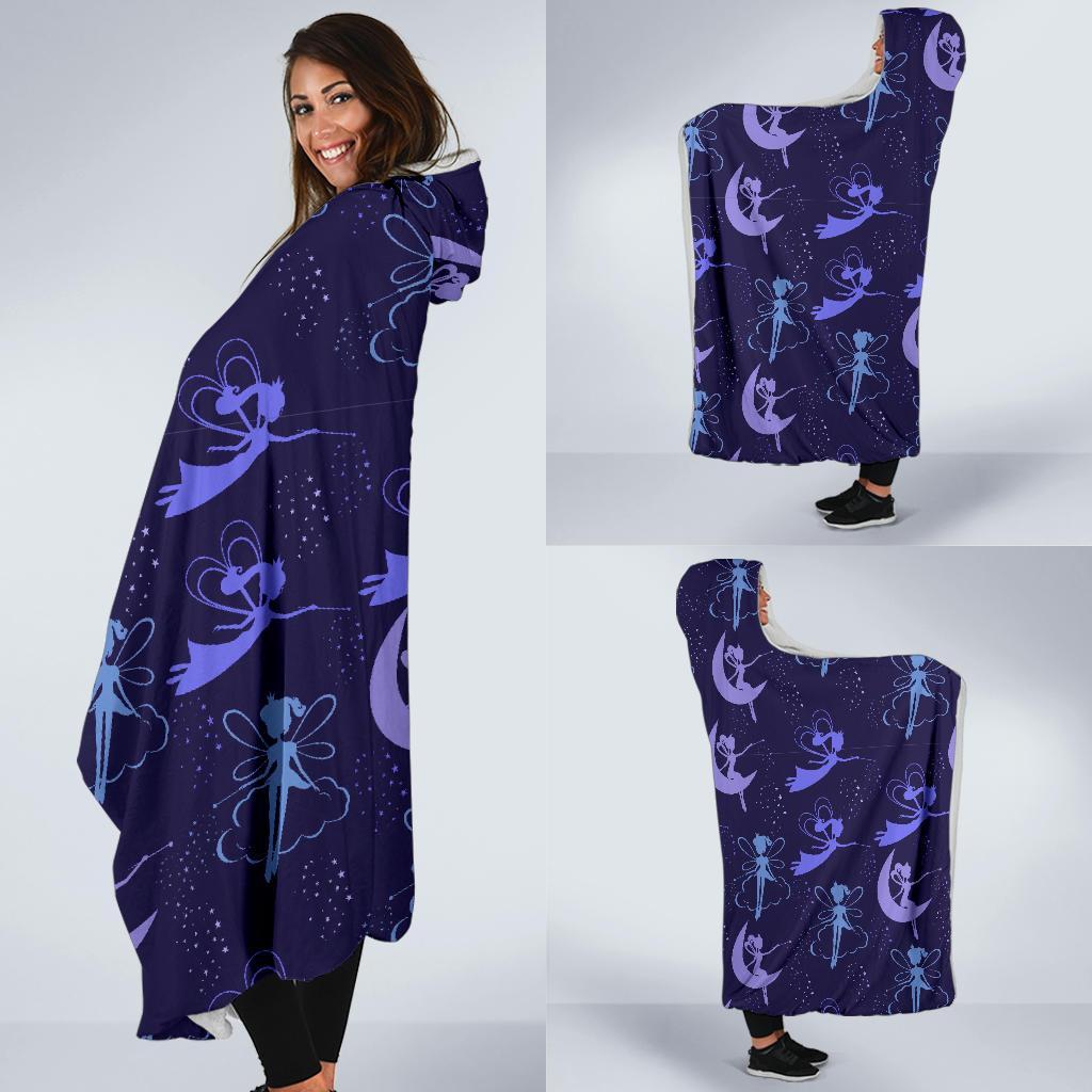 Purple Fairy Pattern Print Hooded Blanket-grizzshop