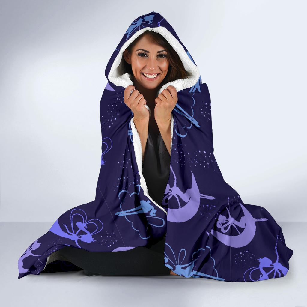 Purple Fairy Pattern Print Hooded Blanket-grizzshop