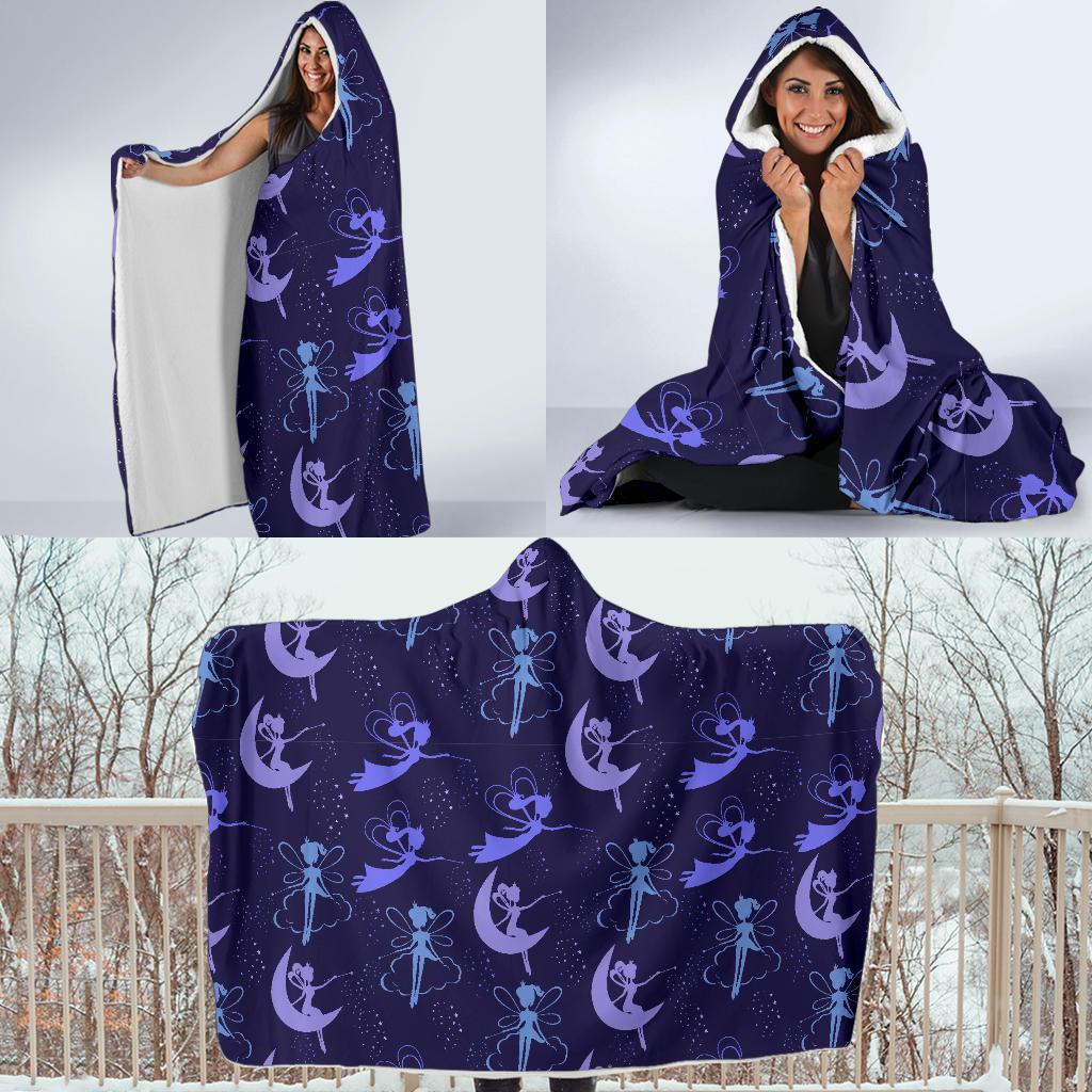 Purple Fairy Pattern Print Hooded Blanket-grizzshop