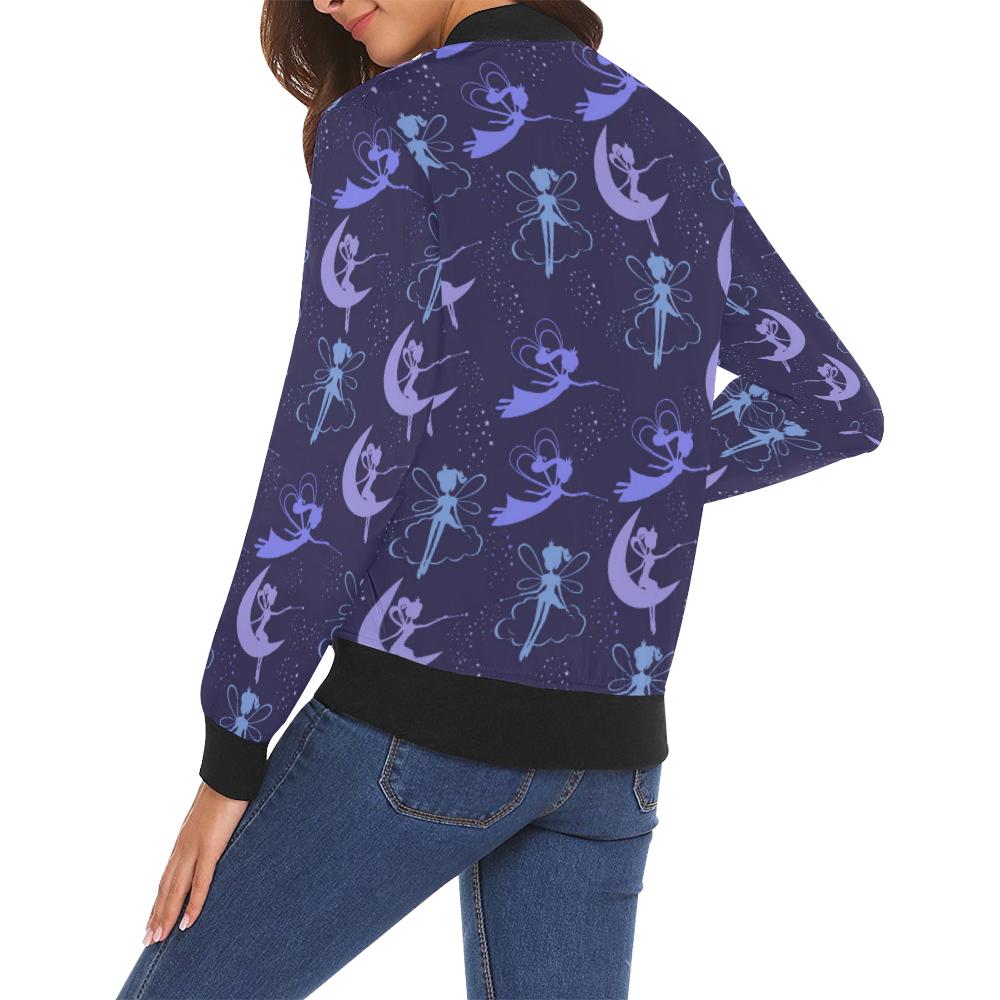 Purple Fairy Pattern Print Women Casual Bomber Jacket-grizzshop